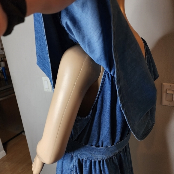 Lane Bryant On/Off Shoulder Blue Chambray Belted Dress Side Pockets Sz 14/16 1X - Picture 4 of 14